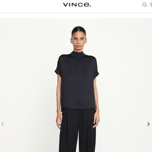 VINCE Mock Neck Pleated Blouse